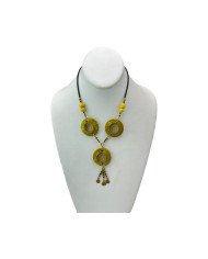 Copper Wire and Wood Bead Necklace Yellow 128-27