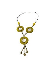 Copper Wire and Wood Bead Necklace Yellow 128-27