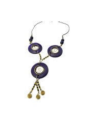 Handmade African Coconut Shell Pendant Necklace Purple Angle