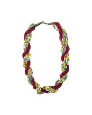 Handmade African Red Multicolor Twisted Maasai Bead Strands Necklace