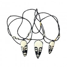 Unique Handmade Black Maasai Bead Tribal Mask Batik Bone Pendant Necklace