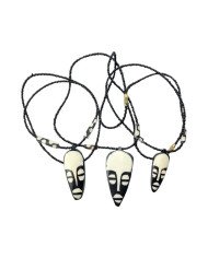 Unique Handmade Black Maasai Bead Tribal Mask Batik Bone Pendant Necklace