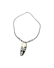 Handmade Beaded Tribal Mask Batik Bone Pendant Necklace