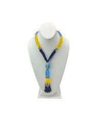 Handmade African Braided Dark Blue Maasai Bead Brass Pendant Necklace