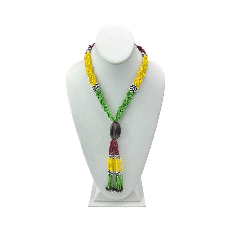Handmade African Maasai Beaded Necklace Red Yellow Green Tassel