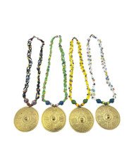 Handmade African Braided Variety Colors Maasai Bead Brass Pendant Necklace