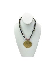 Handmade African Braided Black Maasai Bead Brass Pendant Necklace