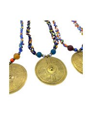 Handmade African Braided Maasai Bead Brass Pendant Necklace Closeup