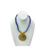 Handmade African Braided Blue Maasai Bead Brass Pendant Necklace