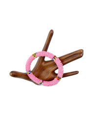 Handmade Pink Maasai Bead African Tube Bracelet Top