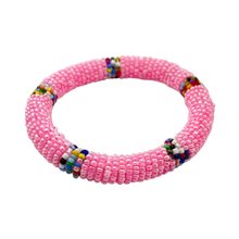 Handmade Pink Maasai Bead African Tube Bracelet Flat