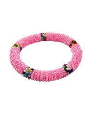 Handmade Pink Maasai Bead African Tube Bracelet Flat
