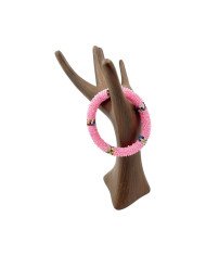 Handmade Pink Maasai Bead African Tube Bracelet Display