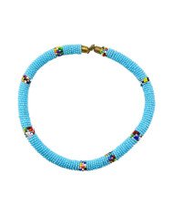 Handmade Light Blue Maasai Bead African Tube Necklace