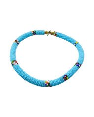 Handmade Light Blue Maasai Bead African Tube Necklace Flat