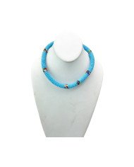 Handmade Light Blue Maasai Bead African Tube Necklace Display