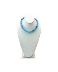 Handmade Light Blue Maasai Bead African Tube Necklace Bust