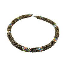 Handmade Gold Maasai Bead African Tube Necklace Flat