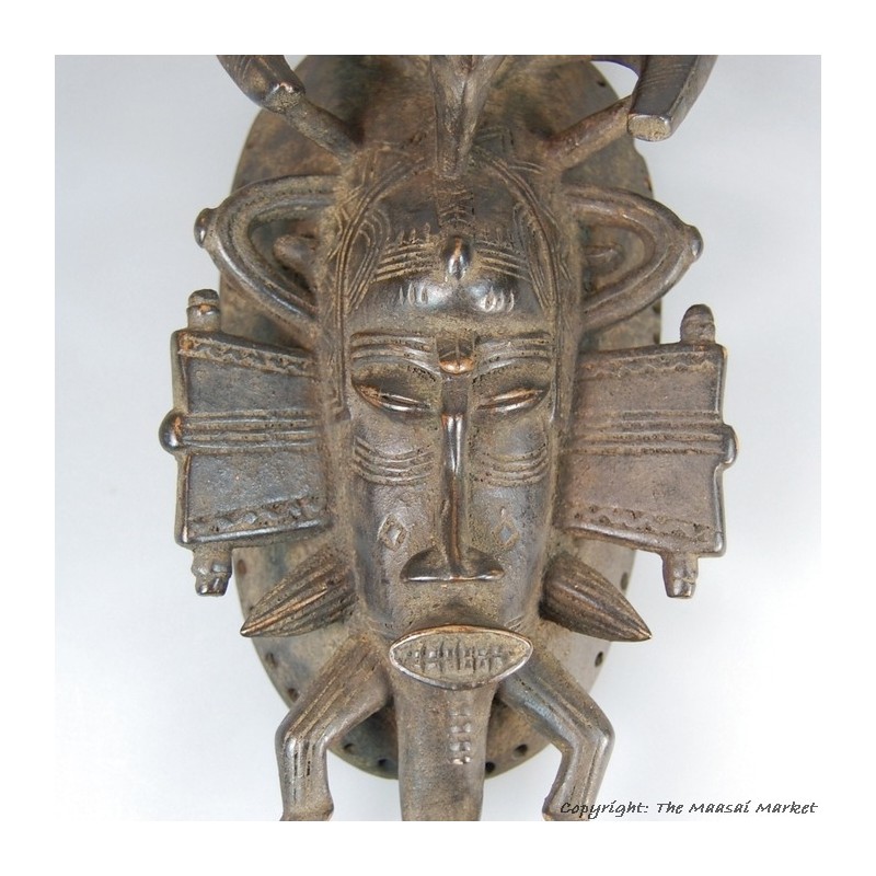 Wooden Senufo Kpelie Mask with Figure and Bird 14"