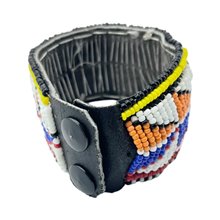 Handmade Colorful Maasai Bead Leather Cuff Bracelet Snap Closure