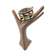 Handmade Maasai Bead Leather Cuff Bracelet Multicolor Display