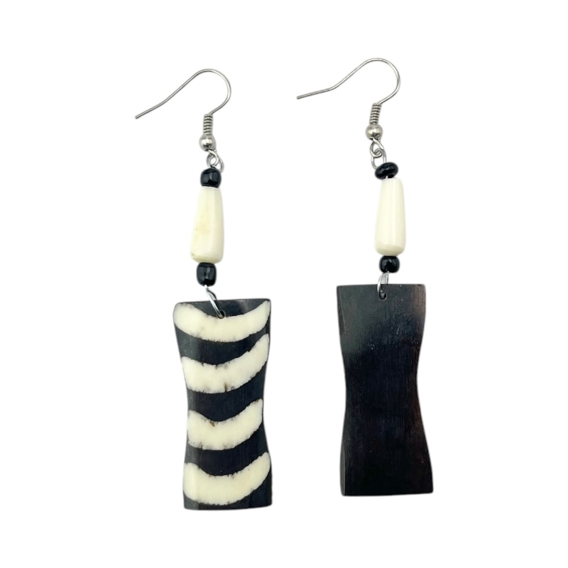 Handmade African Cow Bone Batik Stripes Earrings