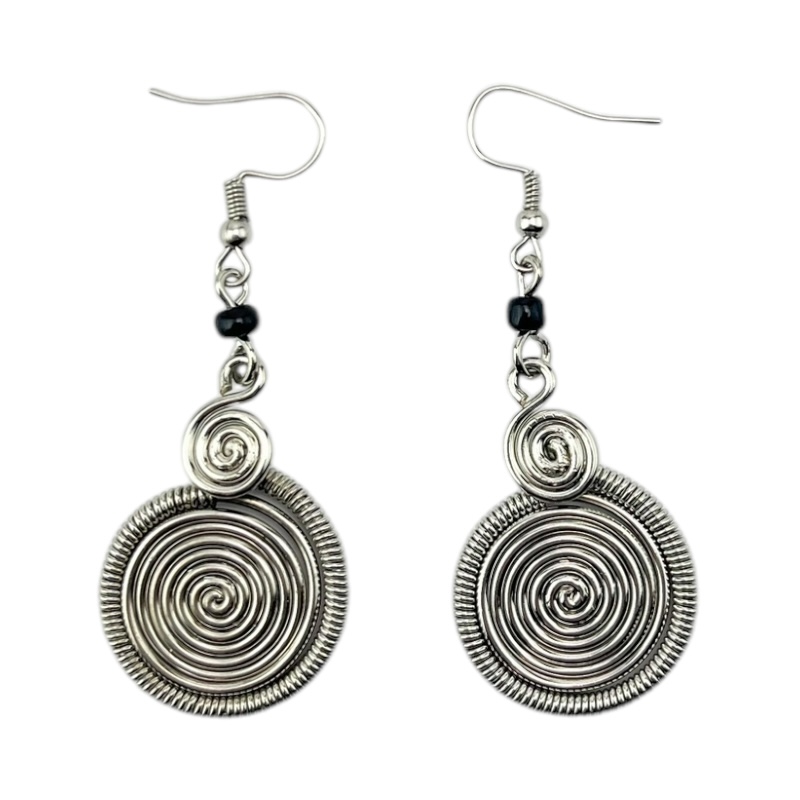 African Handmade Spiral Silver Wire Dangle Earrings