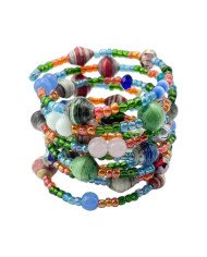 Handmade African Coiled Wire Wrap Mixed Bead Bracelet