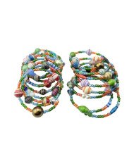 Unique Handmade African Coiled Wire Wrap Mixed Bead Bracelet