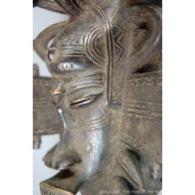 Wooden Senufo Kpelie Mask with Figure and Bird 14"