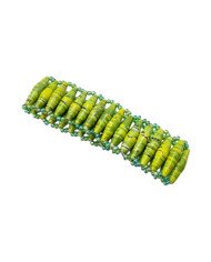 Handmade African Elastic Green Recycled Paper Bead Bracelet Flat