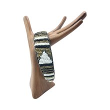 Maasai Bead Leather Headband White Arrow Display