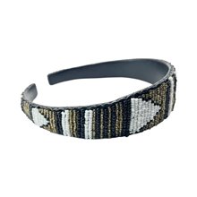 Maasai Bead Leather Headband White Arrow Side