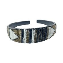 Maasai Bead Leather Headband White Arrow Close