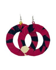 Handmade African Red Kitenge Hoop Earrings Close