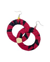 Handmade African Red Kitenge Hoop Earrings Angle