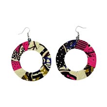 Handmade African Cream Pink Kitenge Hoop Earrings