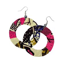 Handmade African Cream Pink Kitenge Hoop Earrings Angle