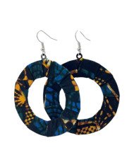 Handmade Blue Gold African Kitenge Hoop Earrings Close