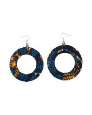 Handmade Blue Gold African Kitenge Hoop Earrings