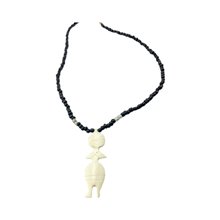Maasai Bead White Cow Bone Pendant Necklace Close