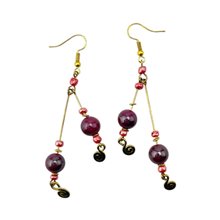 Handmade African Brass Rod Dangle Earrings Pink Beads