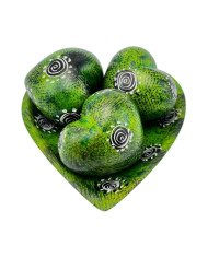 Green Kisii Soapstone Handcarved Hearts and Bowl Set