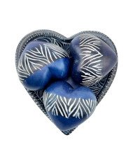 Kisii Soapstone Heart Set – Blue Zebra Stripe
