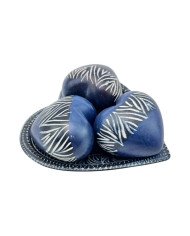 Handmade Kisii Soapstone Heart Set – Blue Zebra Stripe