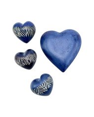African Handmade Kisii Soapstone Heart Set – Blue Zebra Stripe
