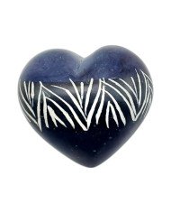 Kisii Soapstone Handcarved Heart - Blue Zebra Stripe