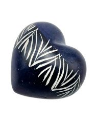 African Kisii Soapstone Handcarved Heart - Blue Zebra Stripe