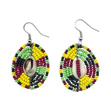 Handmade African Maasai Bead Cowrie Shell Earrings Back