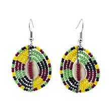 Handmade African Maasai Bead Cowrie Shell Earrings Close